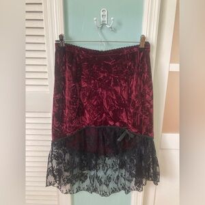 Burgundy Crushed Velvet Lacy Skirt (new w/ tags)